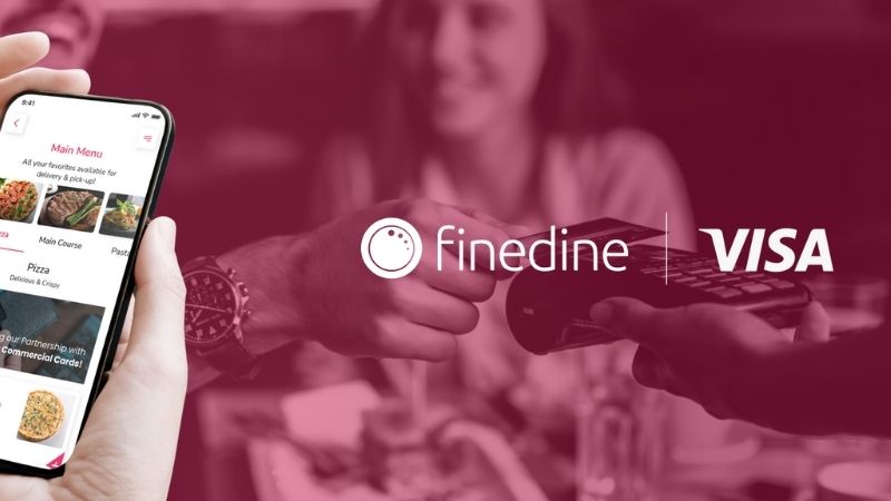 hands holding mobile with finedine app open